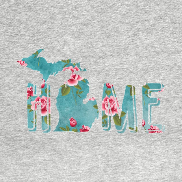 Michigan is Home Vintage Roses on Aqua by CheriesArt